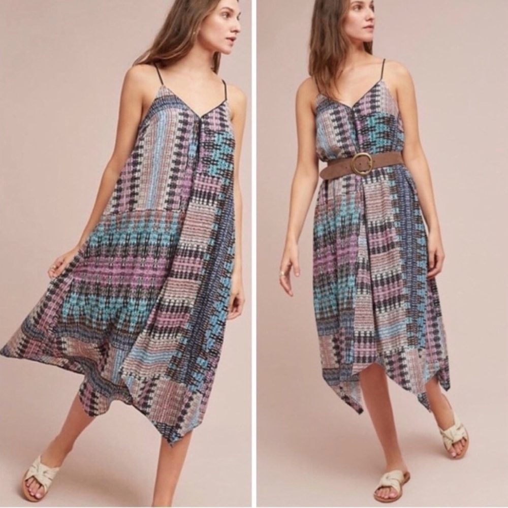 ANTHROPOLOGIE AKEMI + KIN Navy Blue Purple Handkerchief Tank Tie Midi Dress - Picture 1 of 7